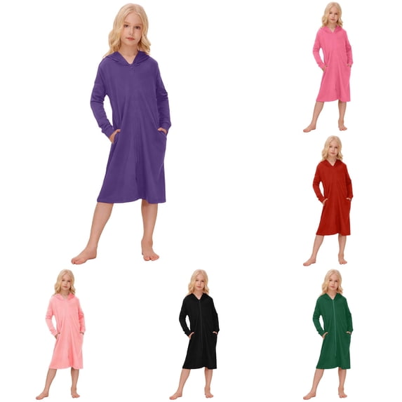 Gunia Little Girls Nightgown Princess Pajamas Stylish Zip Up With Hood Long Sleeve Fall Winter Night Gowns Pjs Loungewear Purple 5-6 Years