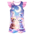 thumbnail image 1 of Gunia Little Girls Nightgowns Pjs For Girls Cat Graphic Flutter Sleeve Nightgown Summer Casual Cartoon Print Dress Night Gowns Sleepwear Pink 7-8 Years, 1 of 3