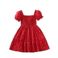 thumbnail image 1 of Gunia Little Girls Summer Dress Bubble Sleeves Short Sleeved Pleated Polka Dot Princess Dress For Holiday Beach Red Dress For Toddler Girls 18M-6Y, 1 of 8