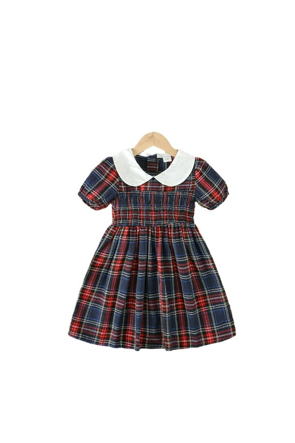 Little Girls Summer Dress Short Sleeve Prints Princess Dance Party Clothes For Holiday Beach Blue Dress For Toddler Girls 2-7 Years