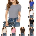 thumbnail image 1 of Gunia Little Girls Tshirts Stylish Short Sleeve Summer Slim Fit Crew Neck Tops Ribbed Knit Tees Tops Basic Clothes For Kids 5-14Y T-Shirts Light Gray 5-6 Years, 1 of 4