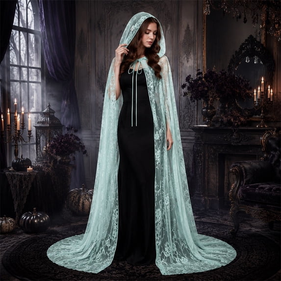 Gunia Hooded Cloak For Women Adult Lace Cape Cosplay Halloween Role Play Dress Up Outfits Stage Performance Holiday Party Wear,Green