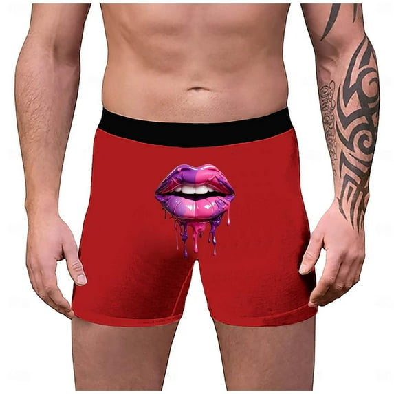 Gunia Men's Boxer Briefs Valentine's Day 3D Lip Print Personality Fashion Funny Underwear S-5Xl