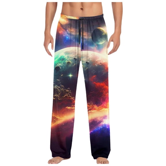 Gunia Men's Galaxy Print Pajama Pants Fashion Star Theme Printed Long Drawstring Trousers Comfortable Nightwear M-Xxxl