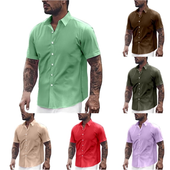 Gunia Mens Big And Tall T Shirts Dress Shirts Short Sleeve Slim Fit Business Casual Shirts Button Up Shirts Tops Men'S T-Shirts Green L