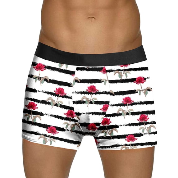 Gunia Mens Valentine's Day Boxer Briefs Rose Love Heart Print Funny Novelty Cool Breathable Shorts Comfortable Breathable for Anniversary Valentines S-Xxxl Men's Underwear