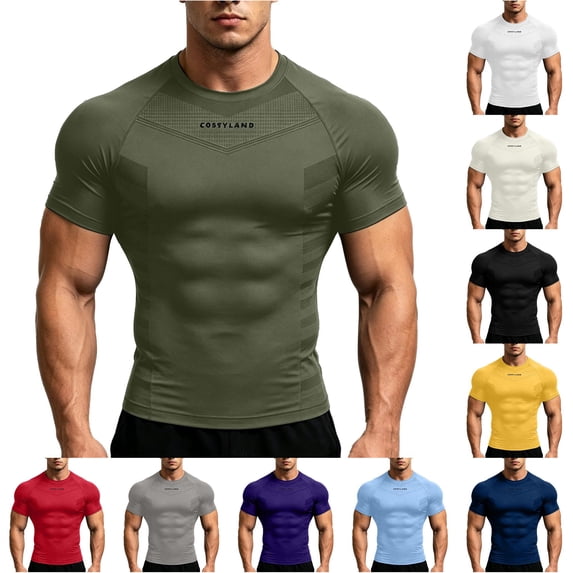 Gunia Mens Workout Gym Shirts Quick Dry Breathable Graphic Sleeves Tee Quick Dry Wicking Short Sleeve Topfitness Training Tees For Running Athletic Sport Men T Shirts Army Green Xl