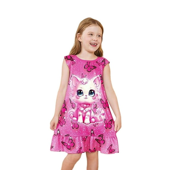 Gunia Night Gowns For Kids Girls Summer Dresses Cute Animal Print Sleeveless Loose Fit Cartoon Casual Playwear Age 3-10 Years Nightwear Girl Dress Pajamas,Pink 9-10 Years
