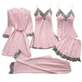 thumbnail image 1 of Gunia Pajama Set Women 5-Piece Garter Robes Lace Bodysuit Deep-V Neck Underwear Pj'S Pink S, 1 of 3