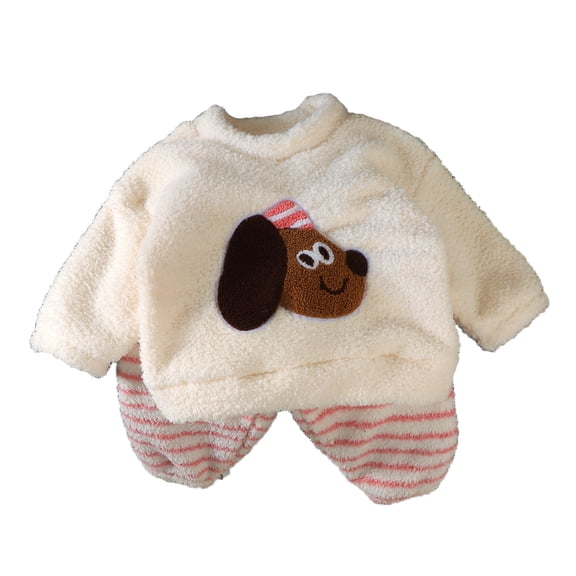 Gunia Pajamas For Boys Thermal Pajama Winter Fleece Two Piece Outfit Cozy Home Wear Soft Comfortable Pj'S Khaki 6-12 Months