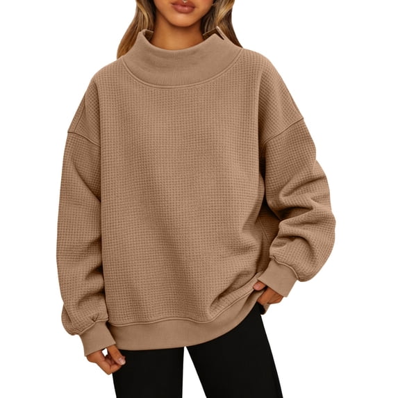 Gunia Plus Size Neck Womens Sweatshirts Long Sleeve Crewneck Sweatshirt Casual Lightweight Pullover Tops Fall Fashion Clothes Coffee S-3Xl