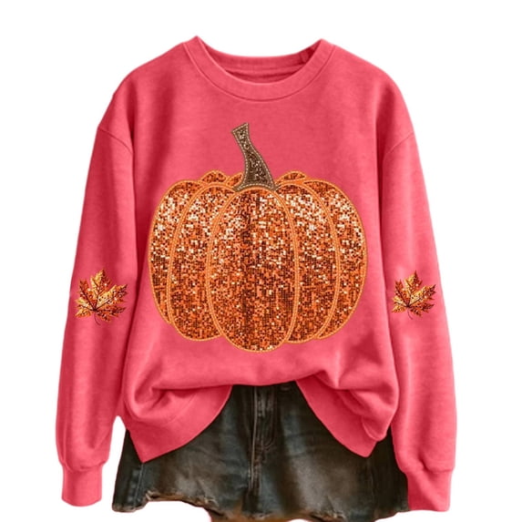 Gunia Plus Size Pumpkin Halloween Sweatshirt For Women Sweatshirt Round Neck Long Sleeve Sweatshirts Casual Fall Fashion Pullover Tops Sweater Trendy Clothes Red S-3Xl