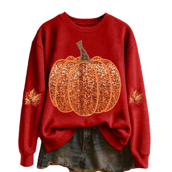 Gunia Plus Size Pumpkin Womens Halloween Sweatshirts Sweatshirt Round Neck Long Sleeve Sweatshirts Casual Fall Fashion Pullover Tops Sweater Trendy Clothes Red S-3Xl
