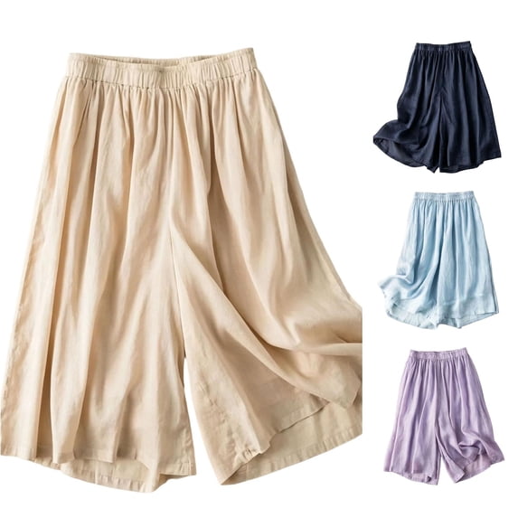 Gunia Plus Size Summer Shorts For Women Loose Wide Leg Capri Shorts High Waist Casual Flowy Cropped Pants Soft Lightweight Beach Shorts Running Shorts For Women Beige 5Xl