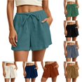 thumbnail image 1 of Gunia Plus Size Women Summer Linen Shorts Casual Double Layer Crepe Shorts Loose Fit Elastic Waist Breathable Lightweight With Pockets And Drawstring Beach Shorts Blue M, 1 of 8