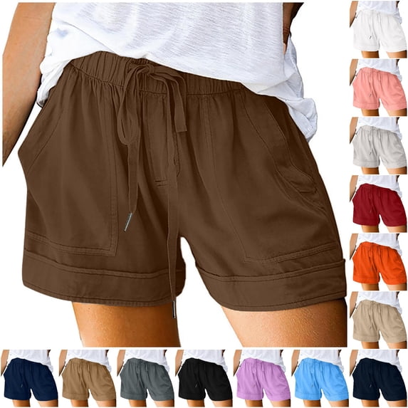 Gunia Plus Size Womens Shorts Casual Casual Beach Drawstring Shorts With Pockets Loose Cute Vacation Trendy Clothes Running Shorts For Women Brown M
