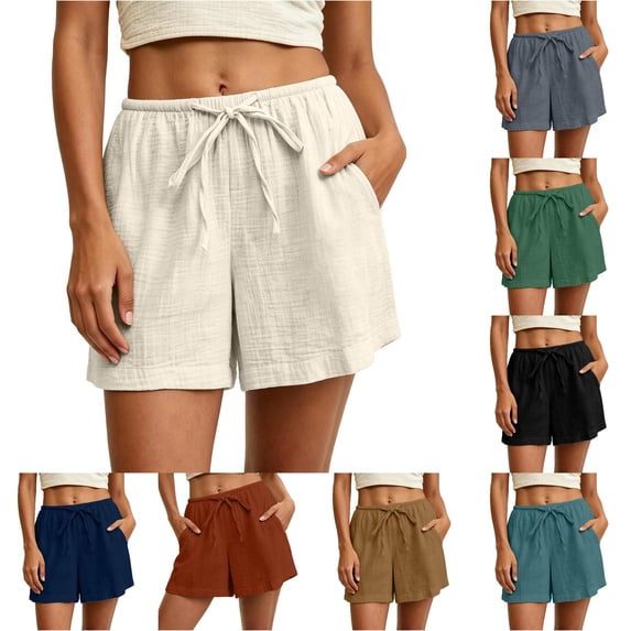 Gunia Plus Size Womens Summer Linen Shorts Casual Double Layer Crepe Shorts Loose Fit Elastic Waist Breathable Lightweight With Pockets And Drawstring Holiday Shorts Beige 3Xl