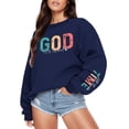 thumbnail image 1 of Gunia Plus Size Womens Sweatshirts Fashion Jesus Print Sweatshirt Casual Loose Fit Pullover Top Hoodless Crewneck Long Sleeve Shirt Fall Trendy Clothes Navy S-3Xl, 1 of 4