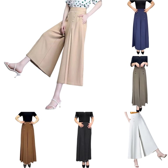 Gunia Plus Size Womens Wide Leg Pants Casual Pants Comfortable Button Detail Trousers Daily Wear Outfit Spring Fall Summer Flowy Pants