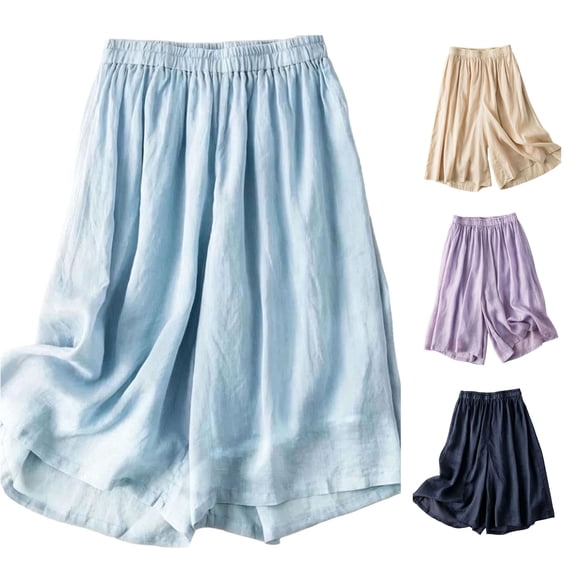 Gunia Plus Size Workout Shorts Women Loose Wide Leg Capri Shorts High Waist Casual Flowy Cropped Pants Soft Lightweight Beach Shorts Shorts Women Light Blue 3Xl