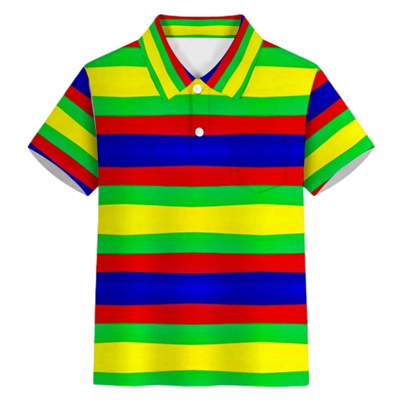 Gunia Polo Shirts for Boys Striped Short Sleeve Shirt Buttons Collar Casual Pocket Top Teenagers Summer 3-14 Years