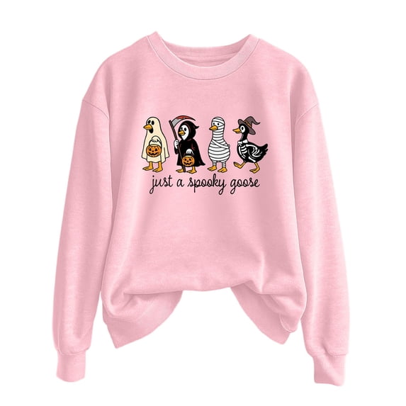 Gunia Pumpkin Halloween Sweatshirt For Women Autumn Winter Solid Color Printing Sweater Crew Neck Long Sleeved Pullover Tops Fall Fashion Clothes Pink S-2Xl