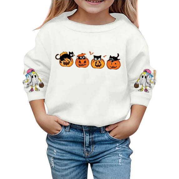 Gunia Pumpkin Toddler Boy Girl Halloween Sweatshirts Casual Graphic Pullover Soft Comfortable Sweatshirt Stylish Round Neck Long Sleeve Top Youth Fall Clothes White 2-3 Years