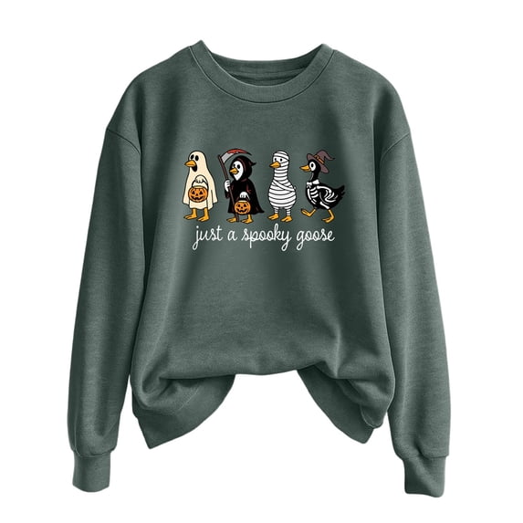 Gunia Pumpkin Women'S Halloween Sweatshirt Autumn Winter Solid Color Printing Sweater Crew Neck Long Sleeved Pullover Tops Fall Fashion Clothes Grey S-2Xl