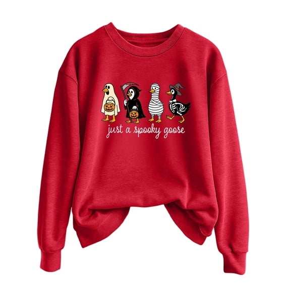 Gunia Pumpkin Women'S Halloween Sweatshirts Autumn Winter Solid Color Printing Sweater Crew Neck Long Sleeved Pullover Tops Fall Fashion Clothes Red S-2Xl