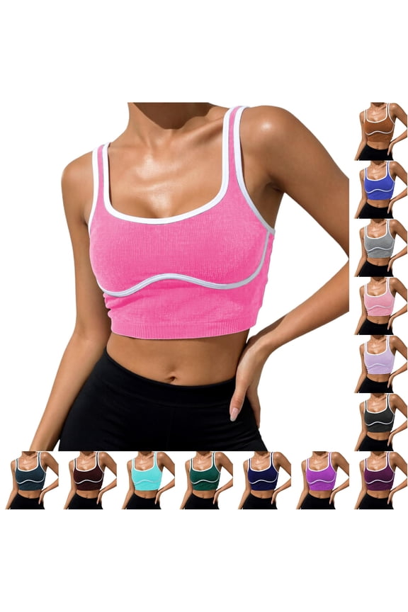 Ribbed Spaghetti Strap Womens Red Tank Top Breathable Wireless Athletic Stretchy Jogging Yoga Supportive Activewear Running Fitness Training Summer Tank Tops For Women Camisole