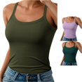 thumbnail image 1 of Gunia Ribbed Spaghetti Strap Womens Tank Tops Slim Fitted Camisole Basic Sleeveless Layering Shirts Womens Camisole Army Green, 1 of 8