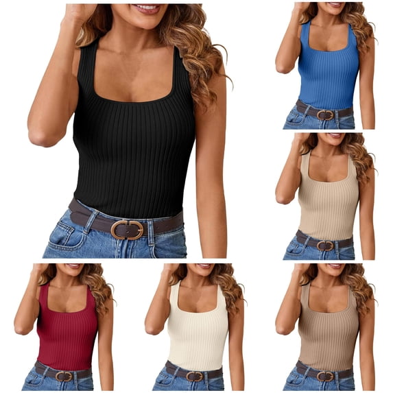 Gunia Ribbed Summer Tank Tops For Women Ribbed Summer Scoop Neck Slim Fitted Tops Casual Basic Knit Sleeveless Shirts Womens Camisole Black