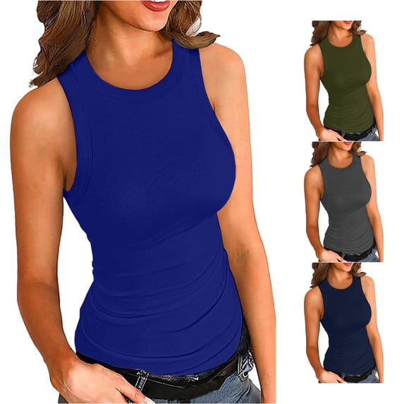 Gunia Ribbed Summer Tank Tops For Women Sleeveless Blouse Racerback Slim Top Knit Ribbed Shirt Blouse Camisoles For Women Blue