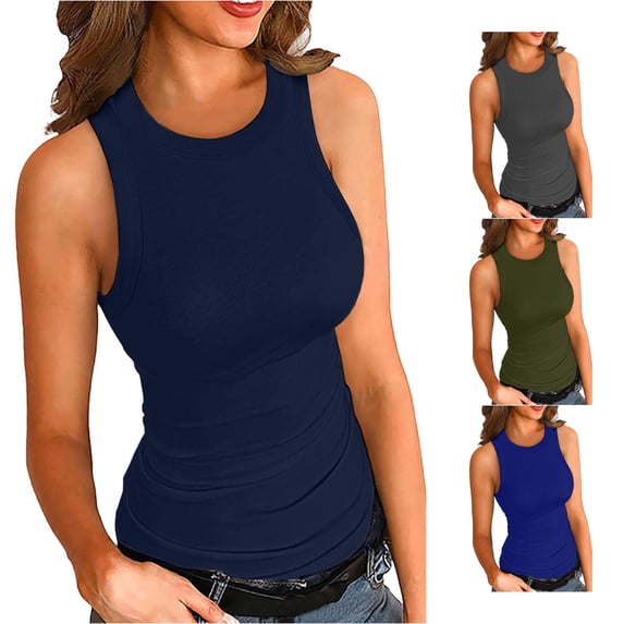 Gunia Ribbed Tank Tops For Women Sleeveless Blouse Racerback Slim Top Knit Ribbed Shirt Blouse Womens Camisole Dark Blue