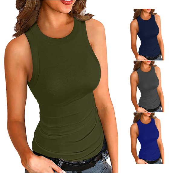 Gunia Ribbed Tank Tops For Women Sleeveless Blouse Racerback Slim Top Knit Ribbed Shirt Blouse Womens Camisole Tank Tops Army Green