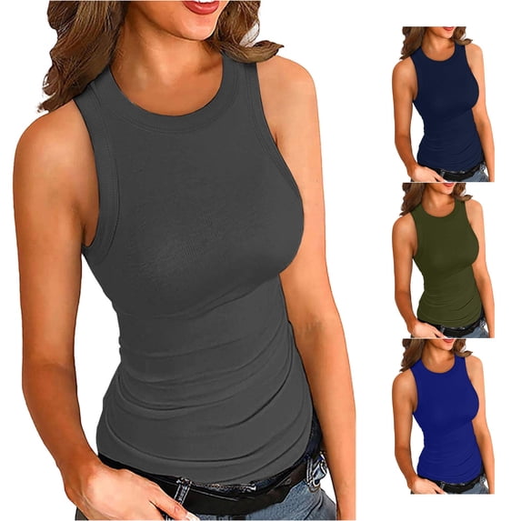 Gunia Ribbed Women Tank Tops Sleeveless Blouse Racerback Slim Top Knit Ribbed Shirt Blouse Camisoles For Women Dark Gray