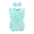 thumbnail image 1 of Gunia Rompers For Girls,Sleeveless Button Ruffle Jumpsuit Headband Kids Jumpsuit Fashion Overalls For Girls,6-12 Months, 1 of 8