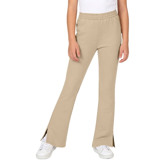 Gunia School Uniform Pants For Toddler Girls Stretch Flared Pants Casual Trousers With Split For Autumn Khaki 4-5 Years