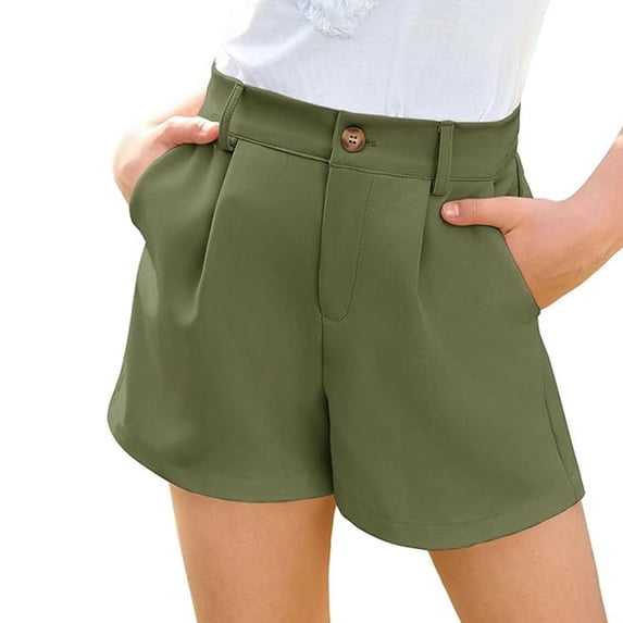 Gunia School Uniform Shorts For Little Girls Casual Summer Elastic Solid Color Dress Shorts For Kids Comfortable Playwear Everyday Outfits Trousers Green 7-8 Years