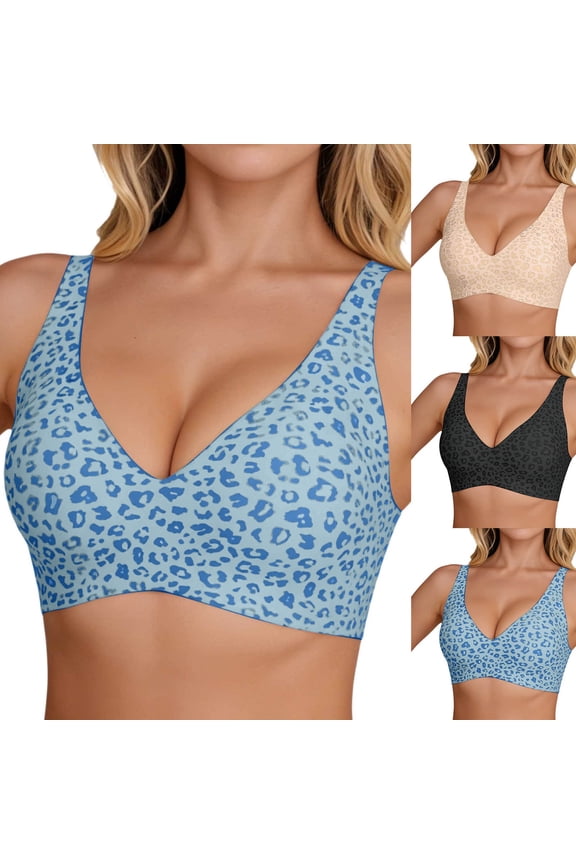 Seamless Jelly Bras For Women Leopard Print Supportive Wireless Bras Full Coverage Breathable Soft Push Up Plus Size for Older Women