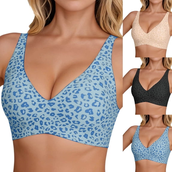 Gunia Seamless Jelly Bras For Women Leopard Print Supportive Wireless Bras Full Coverage Breathable Soft Push Up Plus Size for Older Women