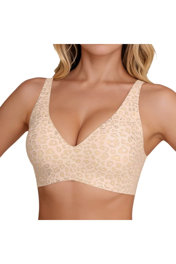 Seamless Jelly Bras For Women Leopard Print Supportive Wireless Bras Full Coverage Breathable Soft Push Up Plus Size for Older Women