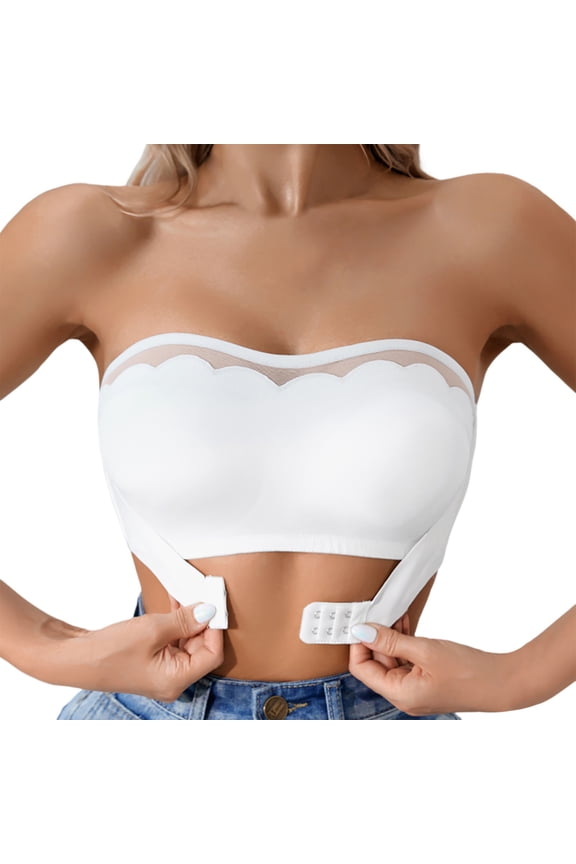 Seamless Strapless Bra For Women Front Closure Comfortable Bras Sheer Mesh Padded Wireless Bra