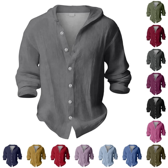 Gunia Shirts For Kids Boys Button Down Shirt Long Sleeve Casual Summer Breathable Solid Beach Blouse Hooded Tee Tops Grey 8-9 Years