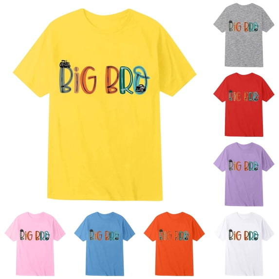 Gunia Shirts For Teen Boys Big Bro Cute Printed Short Sleeve Crew Neck T Shirt Children Tee Tops Yellow 12-13 Years