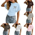 thumbnail image 1 of Gunia Shirts For Teen Girls Cute Bow Short Sleeve Tighten Waist Crew Neck Stylish Graphic Print Casual Tops Tee Light Blue 13-14Years, 1 of 4