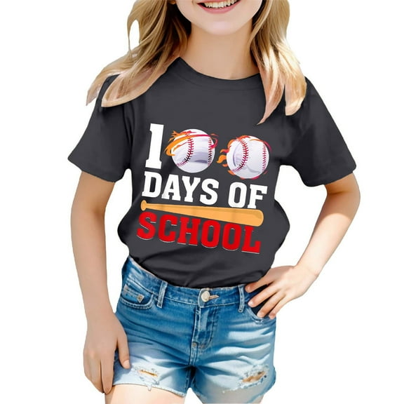 Gunia Shirts For Teens Girls 100 Days Of School Boy And Girl Fashion Casual Print Crewneck Loose Short Sleeve Daily Top Tshirts 3-4 Years