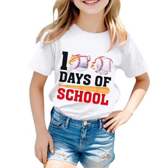 Gunia Shirts For Teens Girls 100 Days Of School Boy And Girl Fashion Casual Print Crewneck Loose Short Sleeve Daily Top Tshirts 3-4 Years