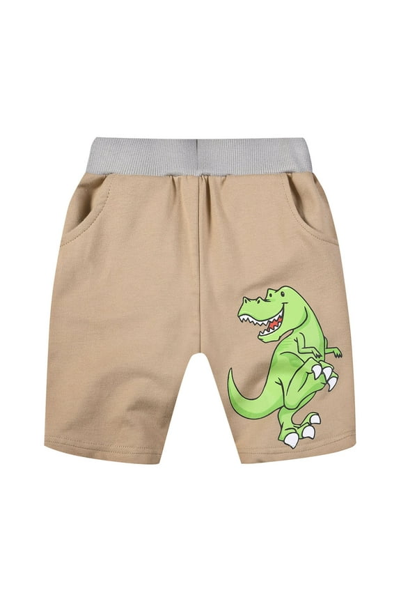 Shorts For Toddler Boys Summer Khaki Dinosaur Pattern Cartoon Casual Pants Summer Beach Shorts 18M-7Y