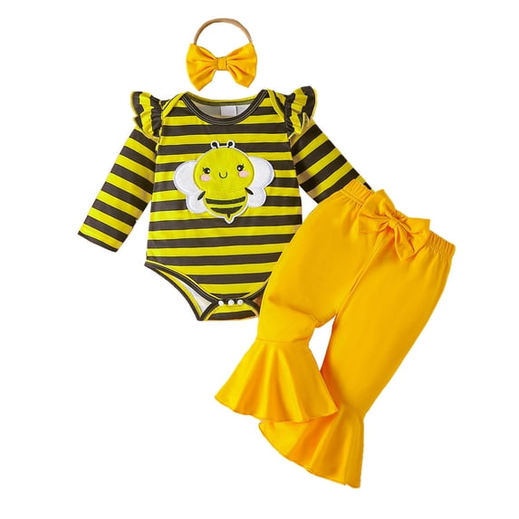 Gunia Spring Outfits For Baby Girls Adorable Baby Girl Outfit With Bow Flared Pants Soft Two Piece Ensemble Toddler Photoshoot Clothes Set 0-18 Months